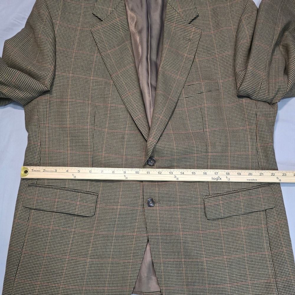 100% Wool IZOD Mens 44S Brown Houndstooth Blazer Woolmark Sport Coat suit - Picture 8 of 16